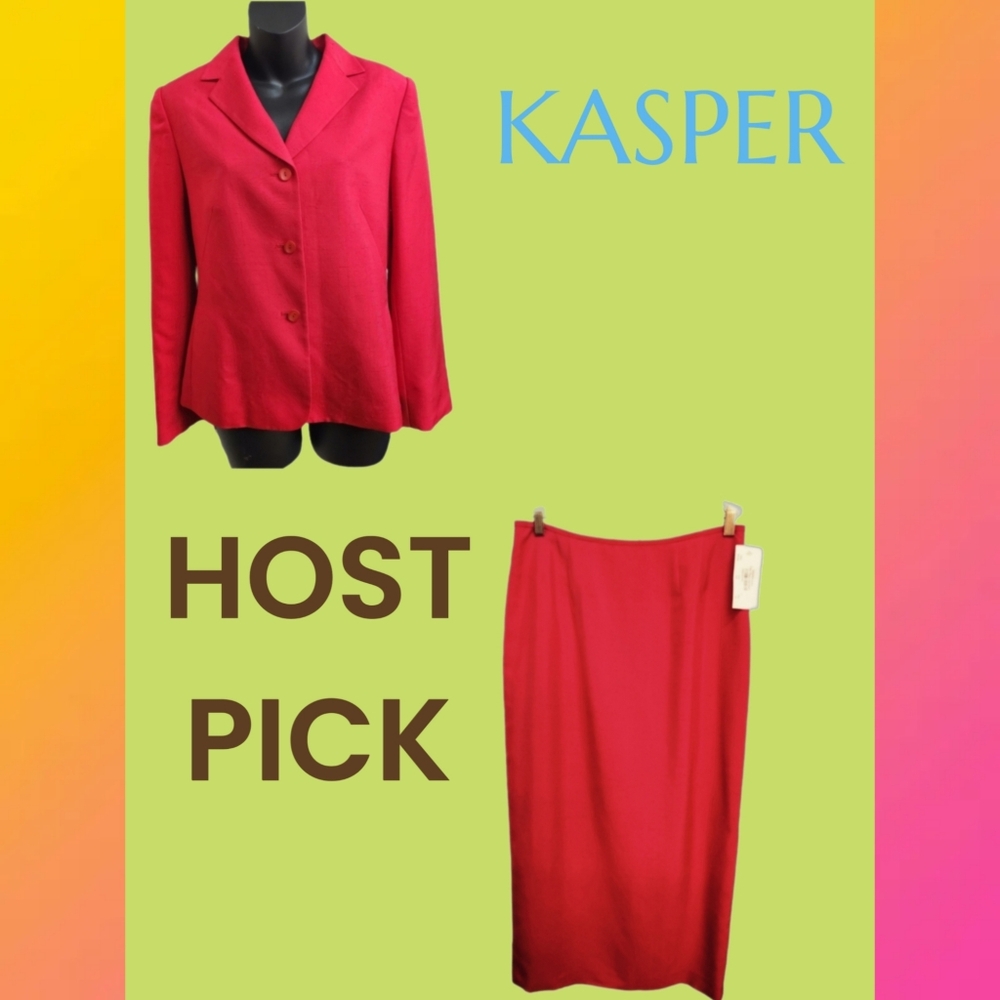 KASPER A.S.L. RED 100% SILK SKIRT SUIT SIZE 10 BRAND NEW WITH TAGS